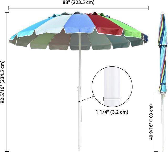 Alt view image 2 of 7 - 8 ft Metal Rainbow Beach Patio Umbrella 16 Rib Tilt Market Table Umbrella Sunshade Cover