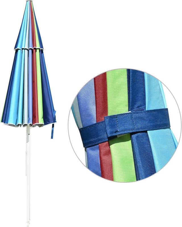 Alt view image 6 of 7 - 8 ft Metal Rainbow Beach Patio Umbrella 16 Rib Tilt Market Table Umbrella Sunshade Cover