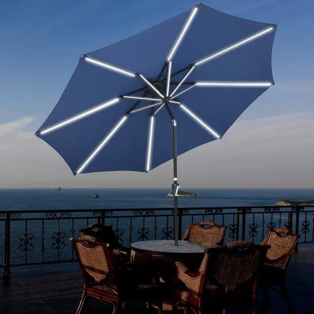 Alt view image 2 of 7 - 9ft Solar Power LED Patio Umbrella Outdoor Yard Parasol Sunshade Tilt with Crank