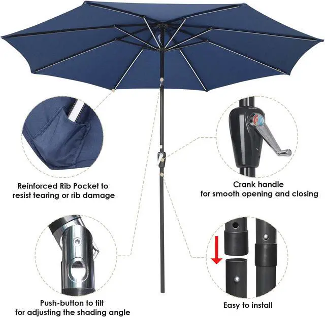 Alt view image 5 of 7 - 9ft Solar Power LED Patio Umbrella Outdoor Yard Parasol Sunshade Tilt with Crank