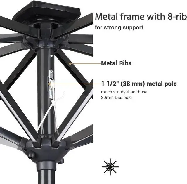 Alt view image 6 of 7 - 9ft Solar Power LED Patio Umbrella Outdoor Yard Parasol Sunshade Tilt with Crank