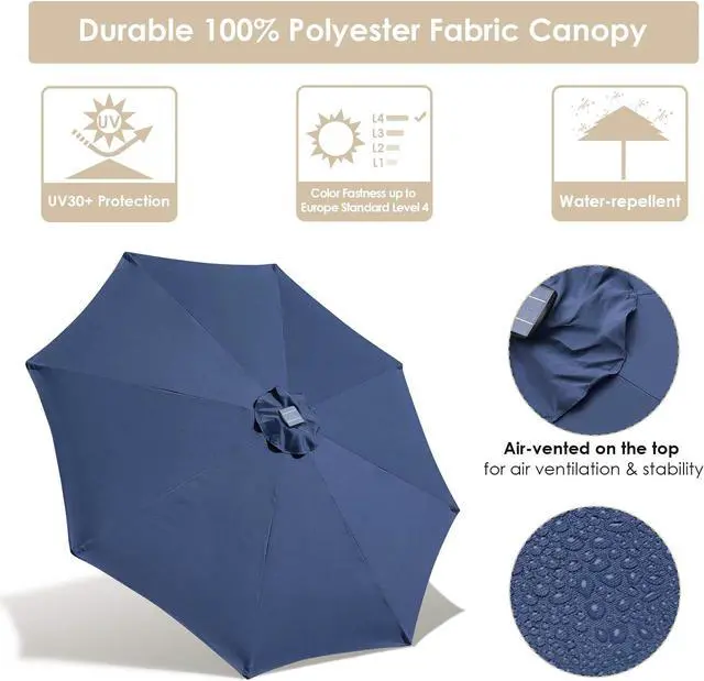 Alt view image 4 of 7 - 9ft Solar Power LED Patio Umbrella Outdoor Yard Parasol Sunshade Tilt with Crank