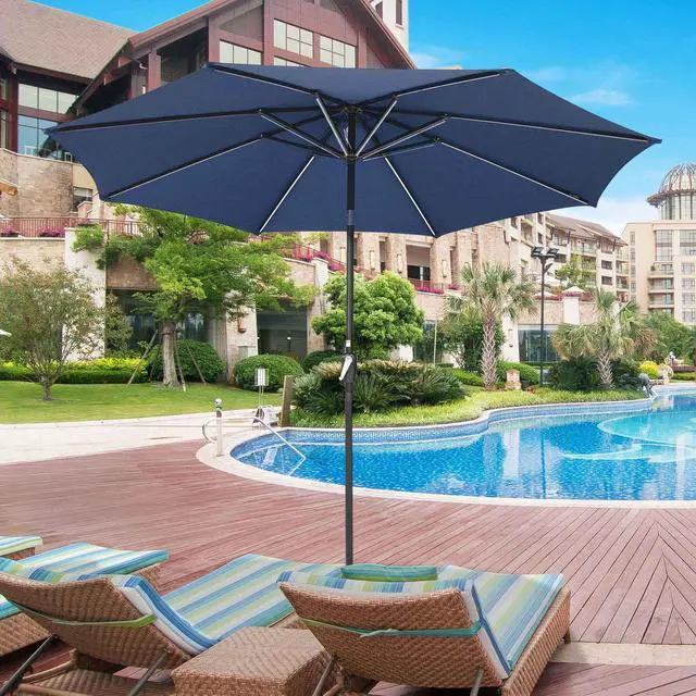 Alt view image 7 of 7 - 9ft Solar Power LED Patio Umbrella Outdoor Yard Parasol Sunshade Tilt with Crank