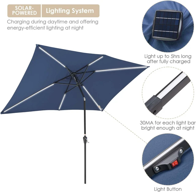 Alt view image 2 of 7 - Yescom 10x6.5 Ft Solar Powered Patio Umbrella with Tilt and Crank Outdoor Poolside Yard