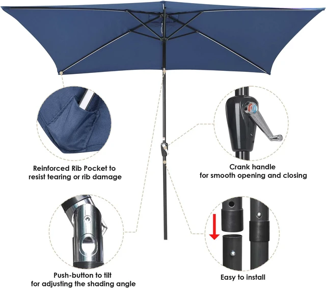 Alt view image 4 of 7 - Yescom 10x6.5 Ft Solar Powered Patio Umbrella with Tilt and Crank Outdoor Poolside Yard