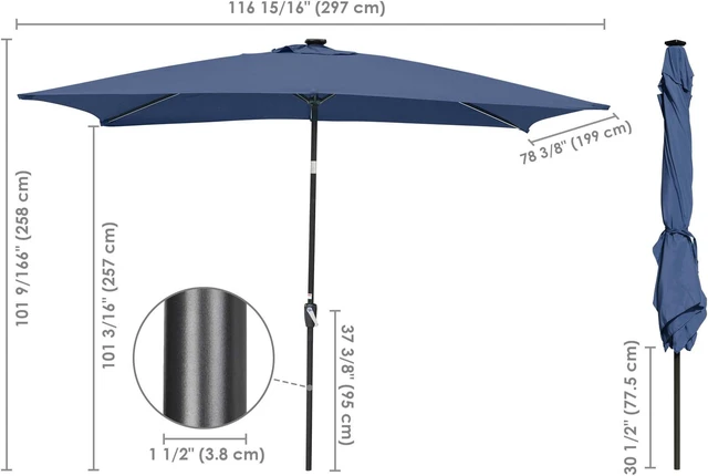 Alt view image 6 of 7 - Yescom 10x6.5 Ft Solar Powered Patio Umbrella with Tilt and Crank Outdoor Poolside Yard