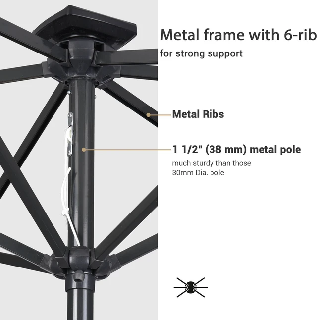 Alt view image 5 of 7 - Yescom 10x6.5 Ft Solar Powered Patio Umbrella with Tilt and Crank Outdoor Poolside Yard