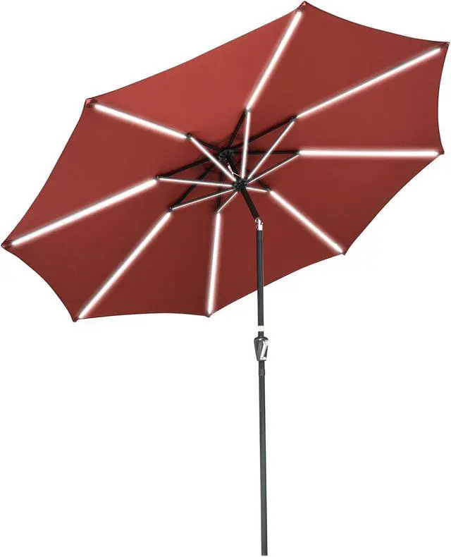 Main image of 9ft Solar Powered LED Patio Umbrella Outdoor Parasol Sunshade Tilt with Crank