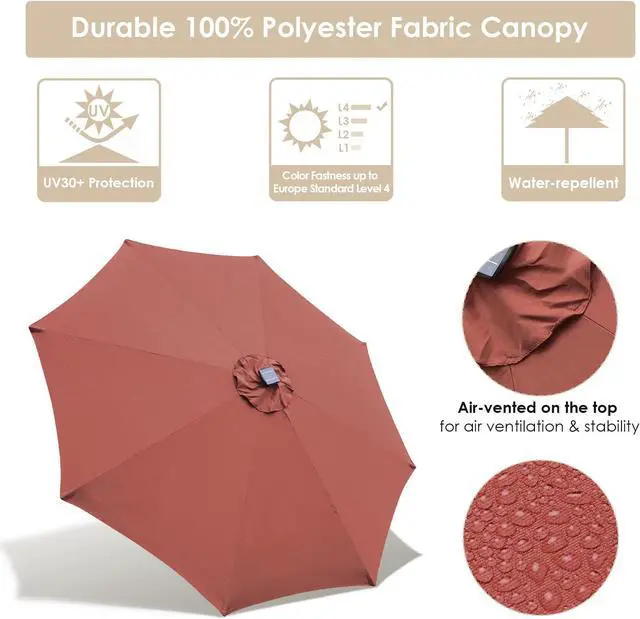Alt view image 4 of 7 - 9ft Solar Powered LED Patio Umbrella Outdoor Parasol Sunshade Tilt with Crank
