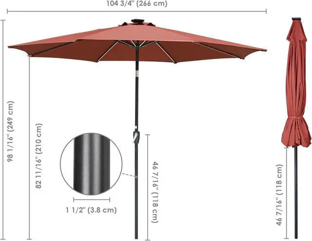 Alt view image 6 of 7 - 9ft Solar Powered LED Patio Umbrella Outdoor Parasol Sunshade Tilt with Crank