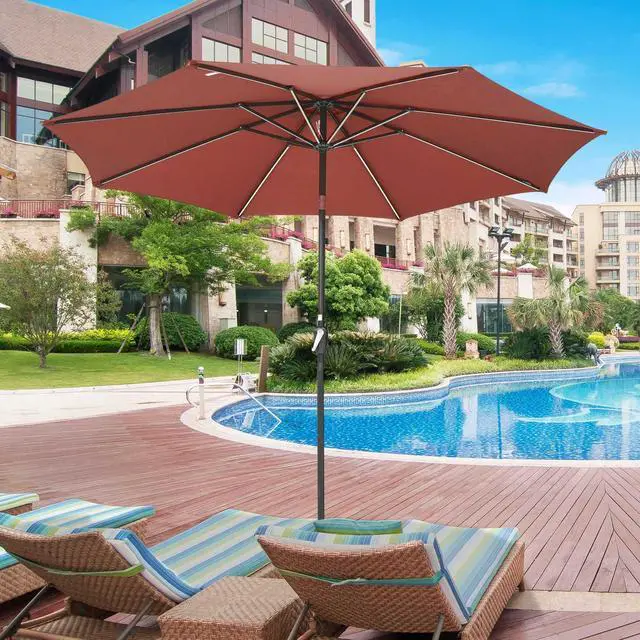 Alt view image 7 of 7 - 9ft Solar Powered LED Patio Umbrella Outdoor Parasol Sunshade Tilt with Crank