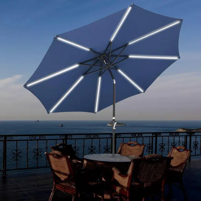 Alt view image 3 of 7 - Yescom 10 Ft Solar Powered Patio Umbrella with Tilt and Crank Outdoor Backyard Hotel