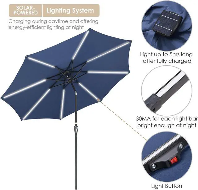 Alt view image 4 of 7 - Yescom 10 Ft Solar Powered Patio Umbrella with Tilt and Crank Outdoor Backyard Hotel