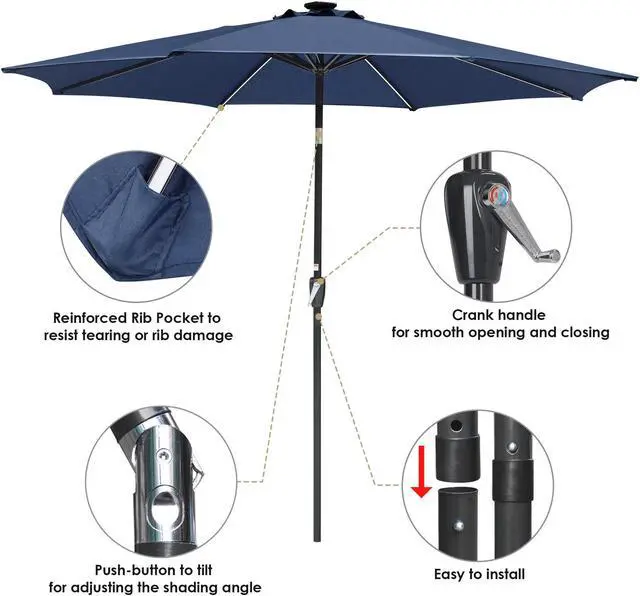Alt view image 6 of 7 - Yescom 10 Ft Solar Powered Patio Umbrella with Tilt and Crank Outdoor Backyard Hotel