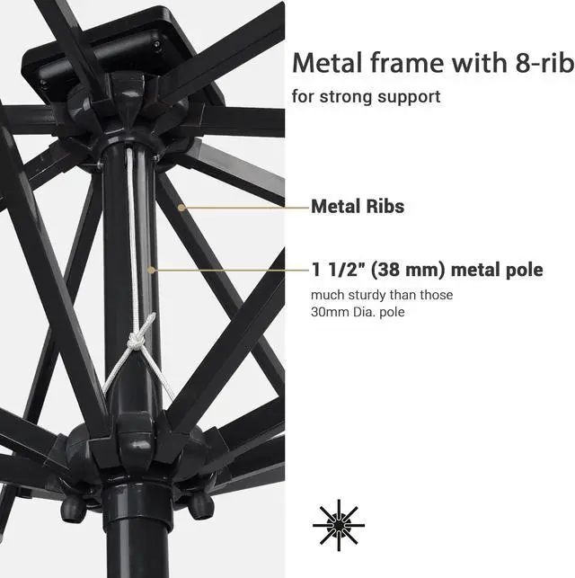 Alt view image 7 of 7 - Yescom 10 Ft Solar Powered Patio Umbrella with Tilt and Crank Outdoor Backyard Hotel