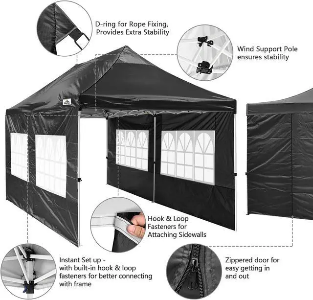 Alt view image 4 of 7 - Tents for Parties 10X20 Pop Up Canopy with Sidewalls Heavy Duty Wedding Tent for Backyard