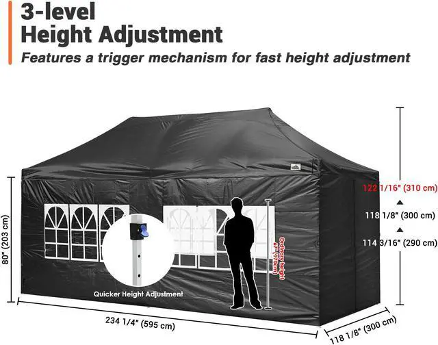 Alt view image 6 of 7 - Tents for Parties 10X20 Pop Up Canopy with Sidewalls Heavy Duty Wedding Tent for Backyard