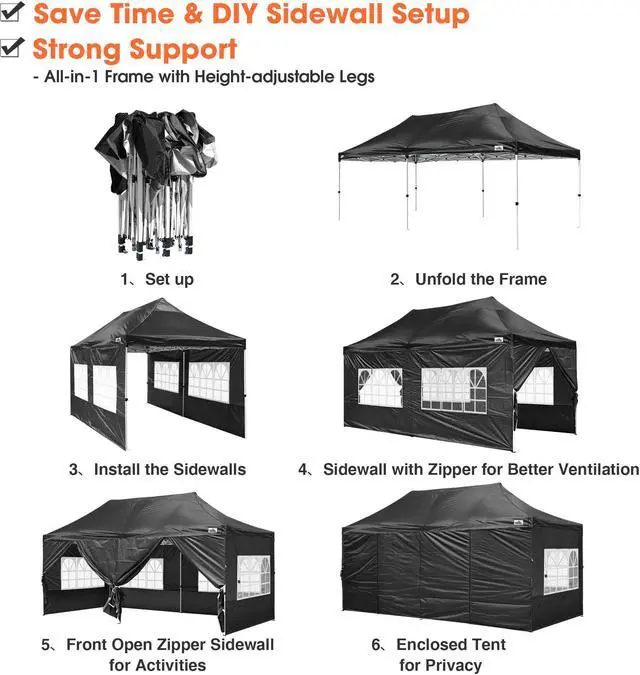 Alt view image 5 of 7 - Tents for Parties 10X20 Pop Up Canopy with Sidewalls Heavy Duty Wedding Tent for Backyard