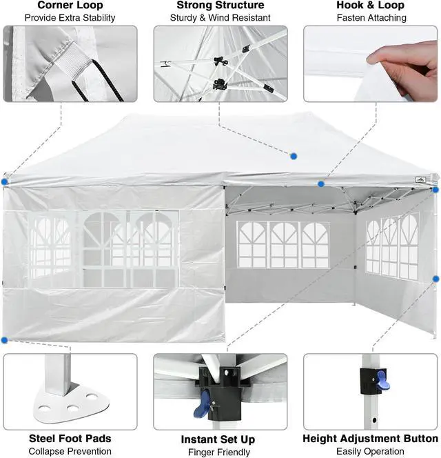 Alt view image 5 of 7 - 10X20 Tents for Parties Pop Up Canopy with Sidewalls Heavy Duty Wedding Tent for Backyard