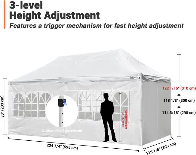Alt view image 6 of 7 - 10X20 Tents for Parties Pop Up Canopy with Sidewalls Heavy Duty Wedding Tent for Backyard