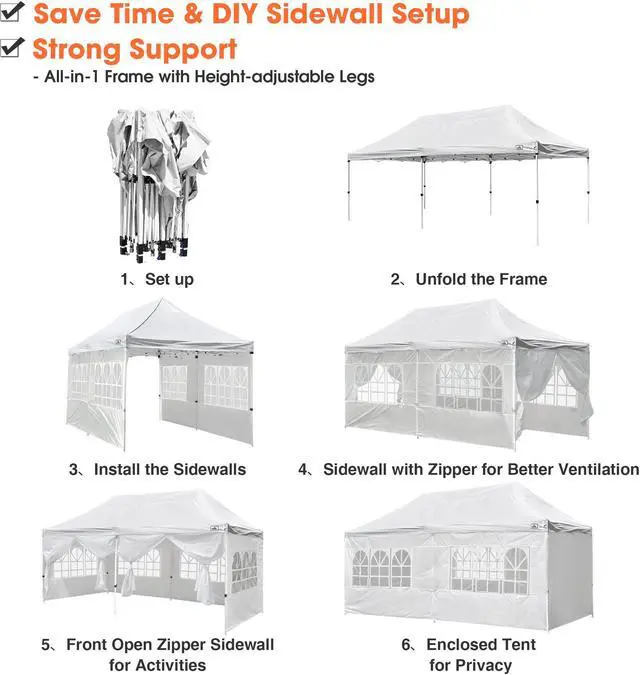 Alt view image 7 of 7 - 10X20 Tents for Parties Pop Up Canopy with Sidewalls Heavy Duty Wedding Tent for Backyard
