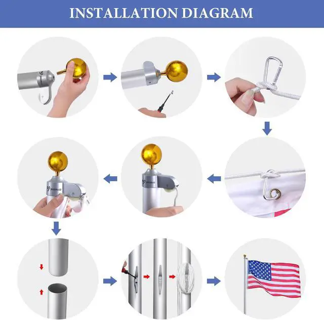 Alt view image 7 of 7 - Yescom Bravery 20ft Sectional Flag Pole with Solar Light for Outside House Inground Yard Residential Silver