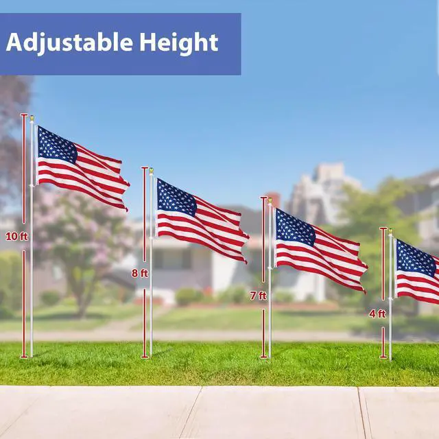 Alt view image 4 of 7 - Yescom Bravery 10Ft Flag Pole Kit Aluminum Outside Inground Yard Garden with 3'x5' USA Flag Ball Top Silver2 Packs