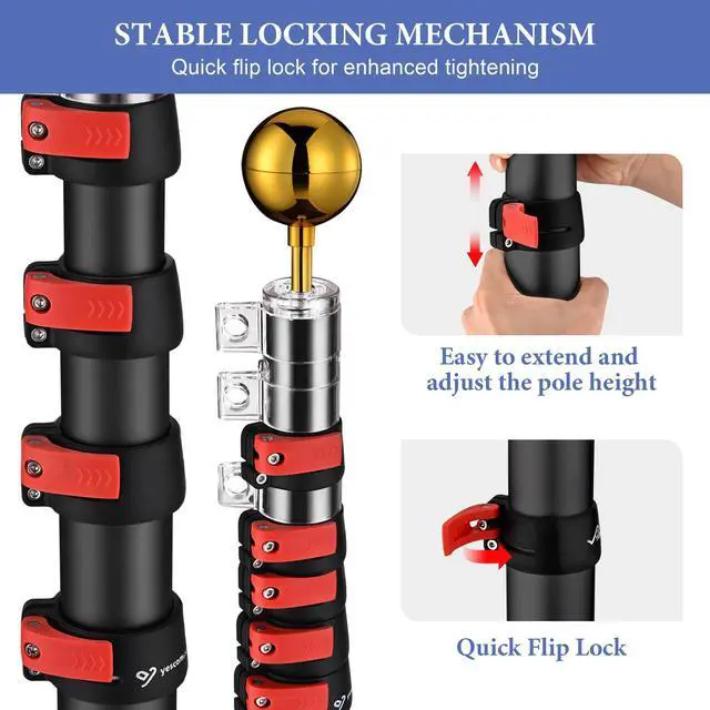 Alt view image 4 of 7 - Yescom EZ GO 20ft Telescopic Flag Pole Kit Wheel Tire Mount Stand Upgrade Rotating Lock Outdoor Camper RV Tailgate Black