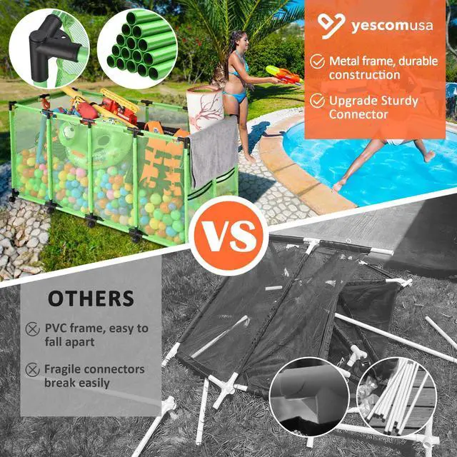 Alt view image 2 of 7 - Yescom Metal Frame Extra Large 12 Wheels Rolling Mesh Pool Storage Bin 65"x 30"x 33" Pool Toy Floats Storage Organizer for Public Pools, Poolside Parties, XXX-Large, Green