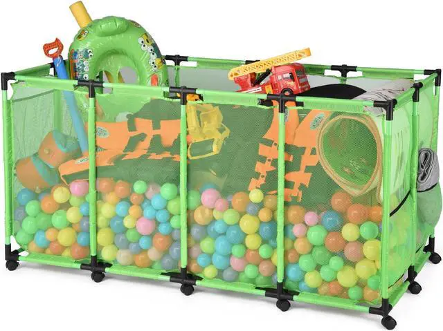 Main image of Yescom Metal Frame Extra Large 12 Wheels Rolling Mesh Pool Storage Bin 65"x 30"x 33" Pool Toy Floats Storage Organizer for Public Pools, Poolside Parties, XXX-Large, Green
