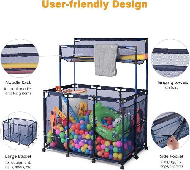 Alt view image 3 of 7 - Yescom Mesh Pool Storage Bin Cart Rolling Toys Bin Storage 214 Gallon Organizer Extra Large 6 Wheels with Black Cover Replacement