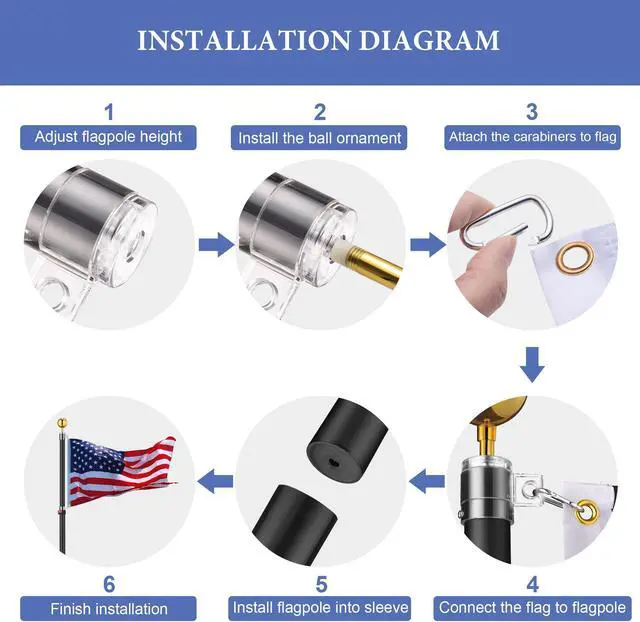 Alt view image 3 of 7 - 30 Ft Telescopic Aluminum Flag Pole Kit with 136 LED Solar Light US Flag Garden