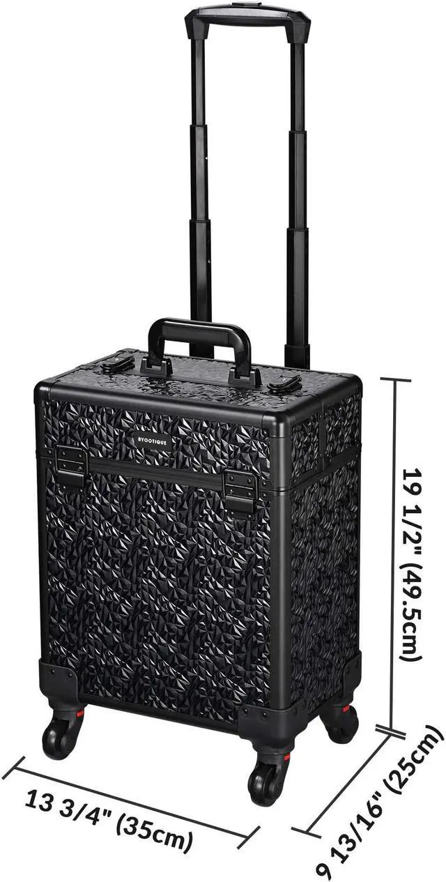 Alt view image 6 of 7 - Byootique Rolling Makeup Train Case Cosmetic Trolley Organizer Mermaid Black