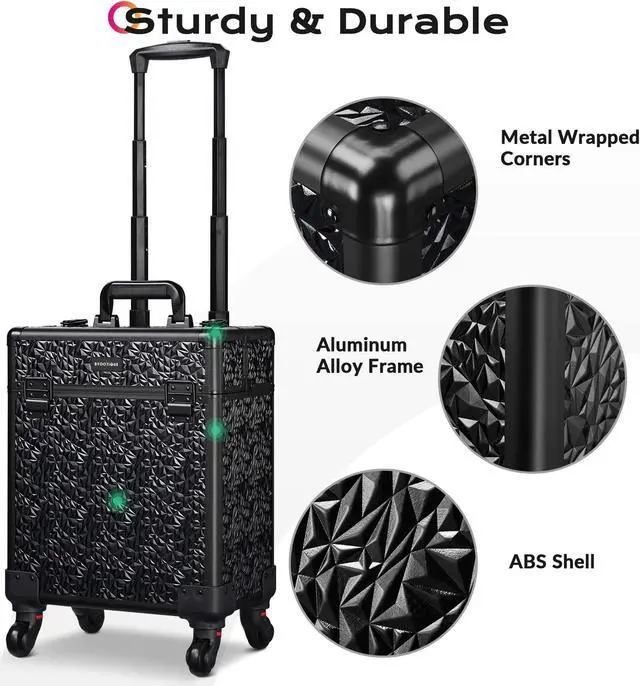 Alt view image 5 of 7 - Byootique Rolling Makeup Train Case Cosmetic Trolley Organizer Mermaid Black
