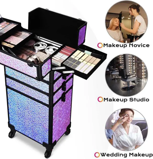 Alt view image 2 of 7 - Byootique Mermaid Purple 4in1 Rolling Makeup Train Case Cosmetic Organizer Wheel