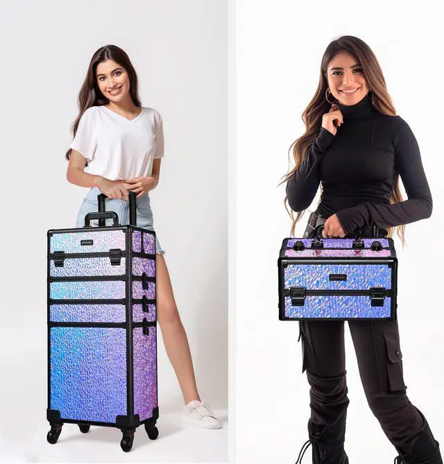 Alt view image 7 of 7 - Byootique Mermaid Purple 4in1 Rolling Makeup Train Case Cosmetic Organizer Wheel