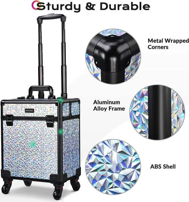 Alt view image 5 of 7 - Byootique Folding Manicure Nail Table & Rolling Makeup Train Case Mermaid Silver