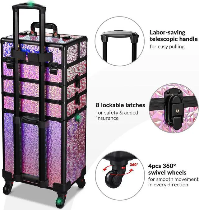Alt view image 3 of 7 - Byootique Makeup Train Case Kit with Cube Case Cosmetic Organizer Mermaid Pink