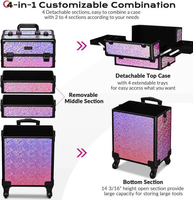 Alt view image 2 of 7 - Byootique Makeup Train Case Kit with Cube Case Cosmetic Organizer Mermaid Pink