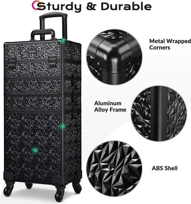 Alt view image 5 of 7 - AW Pro Lockable Aluminum Makeup Case Cosmetic Storage Box w/ Tiers Jewelry Bag Black