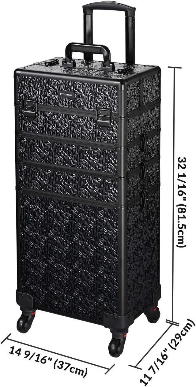 Alt view image 6 of 7 - AW Pro Lockable Aluminum Makeup Case Cosmetic Storage Box w/ Tiers Jewelry Bag Black