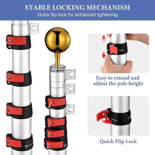 Alt view image 3 of 7 - Yescom EZ GO 25Ft Commercial Telescoping Flag Pole Kit Portable Display Sign Banner Pole for Outside Hotel Business Events Advertising Flag Silver