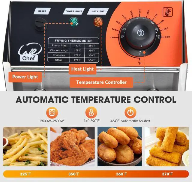 Alt view image 10 of 14 - 24L 5000W Stainless Steel Electric Deep Fryer Countertop Dual Tank Basket Commercial Restaurant