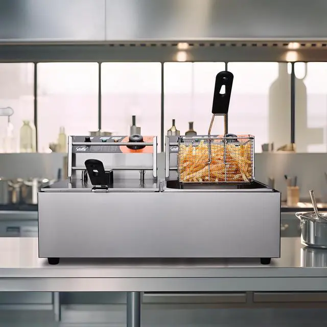 Alt view image 14 of 14 - 24L 5000W Stainless Steel Electric Deep Fryer Countertop Dual Tank Basket Commercial Restaurant