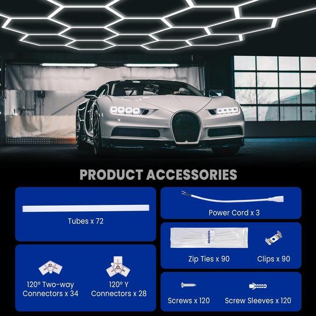 Alt view image 6 of 7 - Hexagon LED Garage Light Honeycomb Car Detail Workshop Retail Light 72 Pack