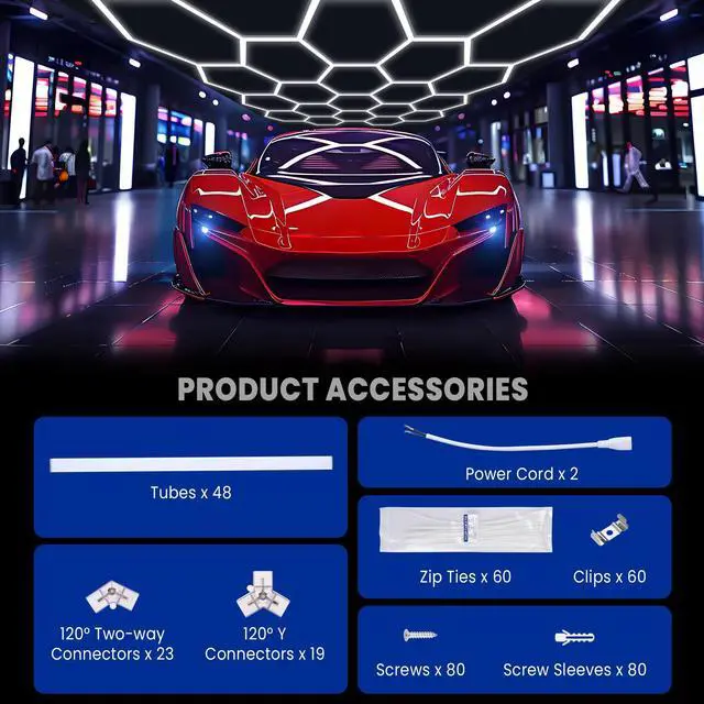 Alt view image 4 of 7 - Hexagon LED Garage Light Honeycomb Car Detail Workshop Retail Light 48 Pack