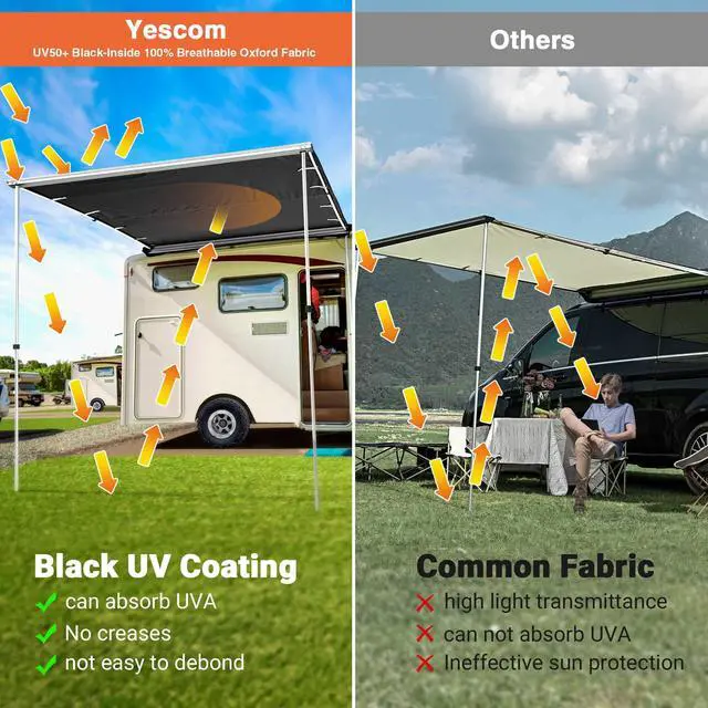 Alt view image 2 of 7 - Yescom Vehicle Awning 6.6x8.4' Retractable Car Side Roof Rack Overlanding Shade for SUV Truck Tailgate Outdoor Camping Travel, Gray