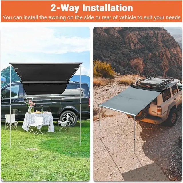 Alt view image 6 of 7 - Yescom Vehicle Awning 6.6x8.4' Retractable Car Side Roof Rack Overlanding Shade for SUV Truck Tailgate Outdoor Camping Travel, Gray