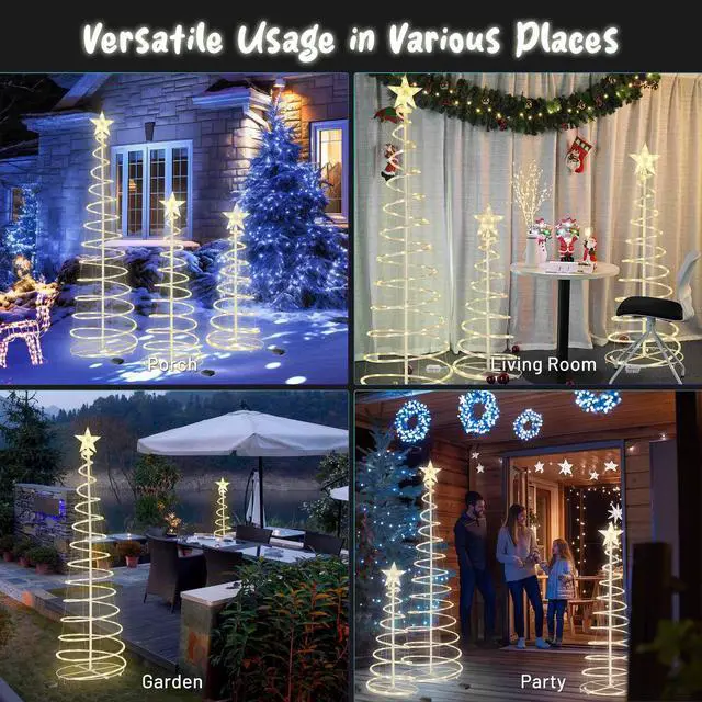 Alt view image 3 of 7 - Yescom Sparkle 3Pack LED Christmas Spiral Light Kit 3/4/6Ft Battery Indoor Outdoor Yard Party Shop Decoration Warm White