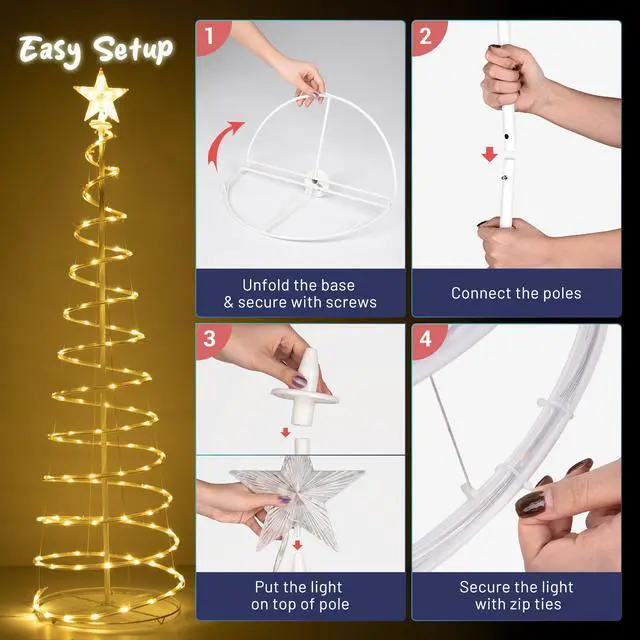 Alt view image 6 of 7 - Yescom Sparkle 3Pack LED Christmas Spiral Light Kit 3/4/6Ft Battery Indoor Outdoor Yard Party Shop Decoration Warm White